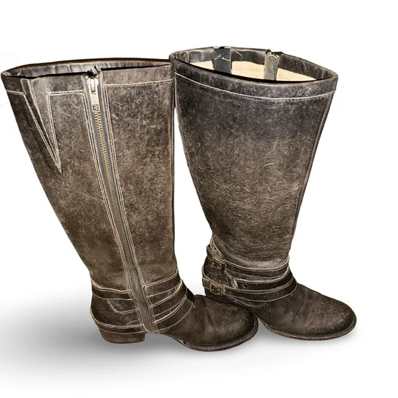 Freebird By Steven Irish Leather Buckle Strap Tall Boots in Stone Womens Sz 7 - Picture 2 of 9